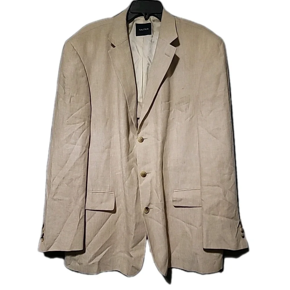 Nautica Men's Modern 100% Linen Sport Coat Tan 46L Modern Fit Blazer